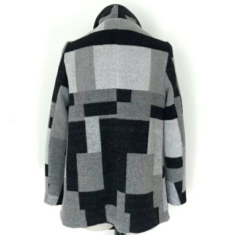 French Connection Black and‎ Gray Color Block Cardigan Coat